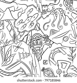 Seamless mehndi vector pattern. Hand-made illustration. Black and white binary pattern, monochrome doodle texture.