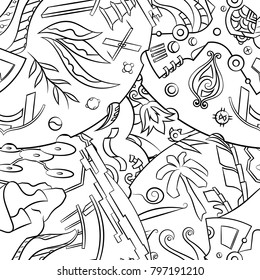 Seamless mehndi vector pattern. Hand-made illustration. Black and white binary pattern, monochrome doodle texture.