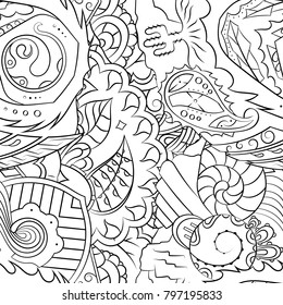 Seamless mehndi vector pattern. Hand-made illustration. Black and white binary pattern, monochrome doodle texture.