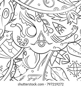 Seamless mehndi vector pattern. Hand-made illustration. Black and white binary pattern, monochrome doodle texture.