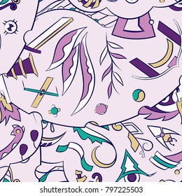 Seamless mehndi vector pattern. Hand-made ethnic illustration. Colorful doodle texture.