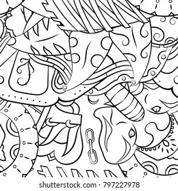 Seamless mehndi vector pattern. Hand-made illustration. Black and white binary pattern, monochrome doodle texture.