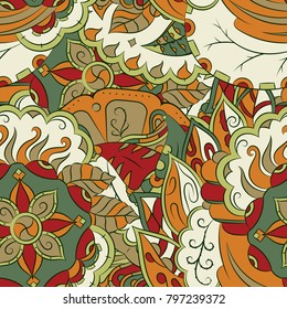Seamless mehndi vector pattern. Hand-made ethnic illustration. Colorful doodle texture.