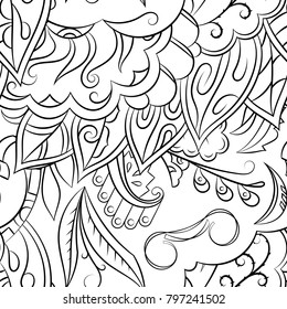 Seamless mehndi vector pattern. Hand-made illustration. Black and white binary pattern, monochrome doodle texture.