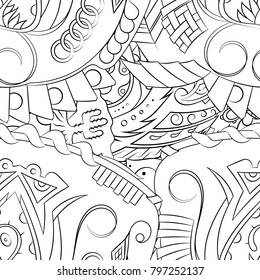 Seamless mehndi vector pattern. Hand-made illustration. Black and white binary pattern, monochrome doodle texture.