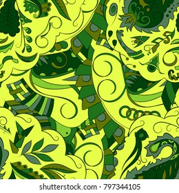 Seamless mehndi vector pattern. Hand-made ethnic illustration. Colorful doodle texture.