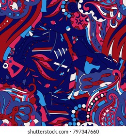 Seamless mehndi vector pattern. Hand-made ethnic illustration. Colorful doodle texture.