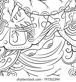 Seamless mehndi vector pattern. Hand-made illustration. Black and white binary pattern, monochrome doodle texture.