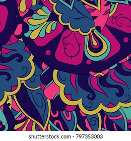 Seamless mehndi vector pattern. Hand-made ethnic illustration. Colorful doodle texture.