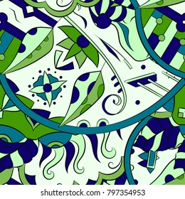 Seamless mehndi vector pattern. Hand-made ethnic illustration. Colorful doodle texture.