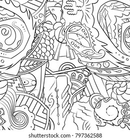 Seamless mehndi vector pattern. Hand-made illustration. Black and white binary pattern, monochrome doodle texture.