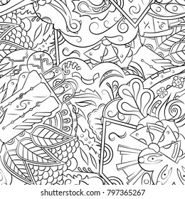 Seamless mehndi vector pattern. Hand-made illustration. Black and white binary pattern, monochrome doodle texture.