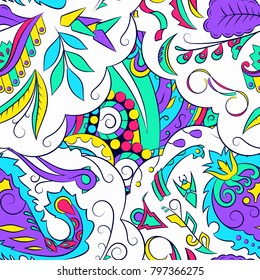 Seamless mehndi vector pattern. Hand-made ethnic illustration. Colorful doodle texture.