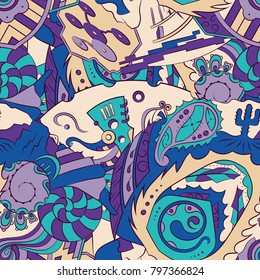 Seamless mehndi vector pattern. Hand-made ethnic illustration. Colorful doodle texture.