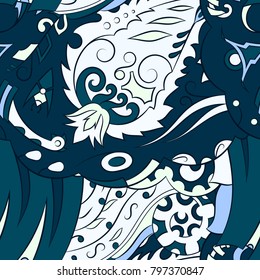 Seamless mehndi vector pattern. Hand-made ethnic illustration. Colorful doodle texture.