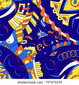 Seamless mehndi vector pattern. Hand-made ethnic illustration. Colorful doodle texture.