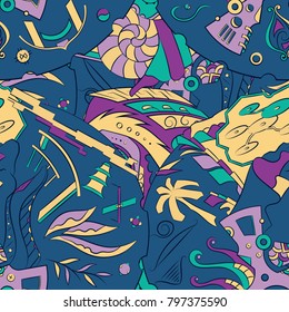 Seamless mehndi vector pattern. Hand-made ethnic illustration. Colorful doodle texture.