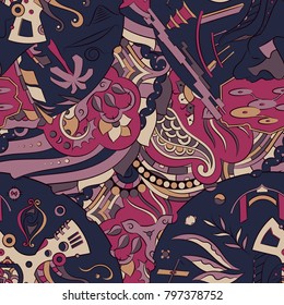 Seamless mehndi vector pattern. Hand-made ethnic illustration. Colorful doodle texture.
