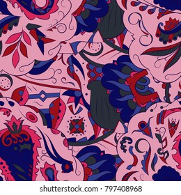 Seamless mehndi vector pattern. Hand-made ethnic illustration. Colorful doodle texture.