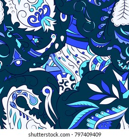 Seamless mehndi vector pattern. Hand-made ethnic illustration. Colorful doodle texture.