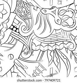 Seamless mehndi vector pattern. Hand-made illustration. Black and white binary pattern, monochrome doodle texture.
