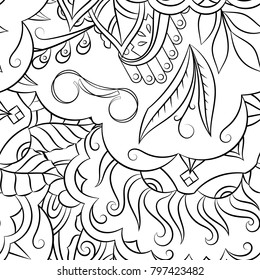 Seamless mehndi vector pattern. Hand-made illustration. Black and white binary pattern, monochrome doodle texture.