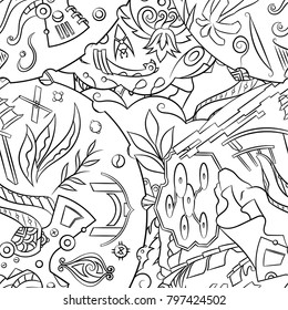 Seamless mehndi vector pattern. Hand-made illustration. Black and white binary pattern, monochrome doodle texture.