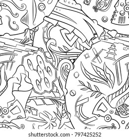Seamless mehndi vector pattern. Hand-made illustration. Black and white binary pattern, monochrome doodle texture.