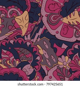 Seamless mehndi vector pattern. Hand-made ethnic illustration. Colorful doodle texture.