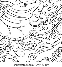 Seamless mehndi vector pattern. Hand-made illustration. Black and white binary pattern, monochrome doodle texture.