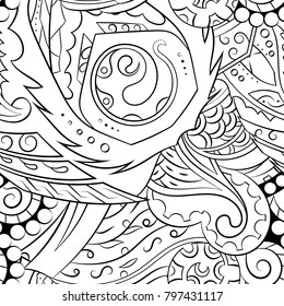 Seamless mehndi vector pattern. Hand-made illustration. Black and white binary pattern, monochrome doodle texture.