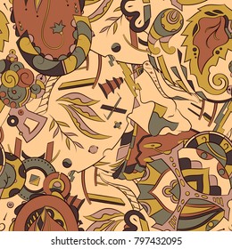 Seamless mehndi vector pattern. Hand-made ethnic illustration. Colorful doodle texture.