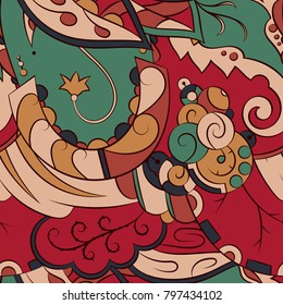 Seamless mehndi vector pattern. Hand-made ethnic illustration. Colorful doodle texture.