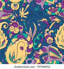 Seamless mehndi vector pattern. Hand-made ethnic illustration. Colorful doodle texture.