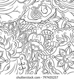 Seamless mehndi vector pattern. Hand-made illustration. Black and white binary pattern, monochrome doodle texture.