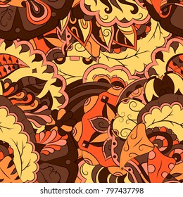 Seamless mehndi vector pattern. Hand-made ethnic illustration. Colorful doodle texture.