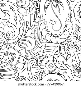 Seamless mehndi vector pattern. Hand-made illustration. Black and white binary pattern, monochrome doodle texture.