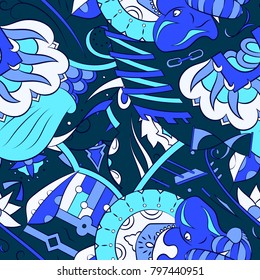 Seamless mehndi vector pattern. Hand-made ethnic illustration. Colorful doodle texture.