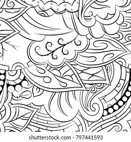 Seamless mehndi vector pattern. Hand-made illustration. Black and white binary pattern, monochrome doodle texture.