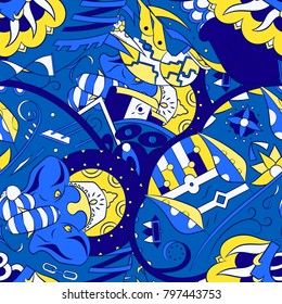 Seamless mehndi vector pattern. Hand-made ethnic illustration. Colorful doodle texture.