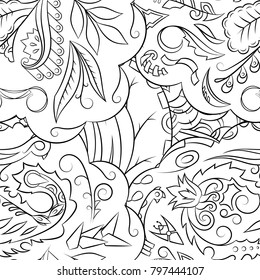 Seamless mehndi vector pattern. Hand-made illustration. Black and white binary pattern, monochrome doodle texture.