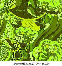 Seamless mehndi vector pattern. Hand-made ethnic illustration. Colorful doodle texture.