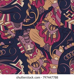 Seamless mehndi vector pattern. Hand-made ethnic illustration. Colorful doodle texture.