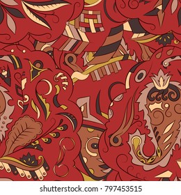 Seamless mehndi vector pattern. Hand-made ethnic illustration. Colorful doodle texture.