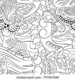 Seamless mehndi vector pattern. Hand-made illustration. Black and white binary pattern, monochrome doodle texture.