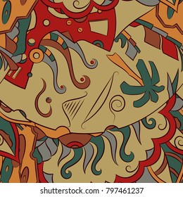 Seamless mehndi vector pattern. Hand-made ethnic illustration. Colorful doodle texture.