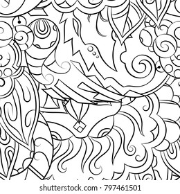 Seamless mehndi vector pattern. Hand-made illustration. Black and white binary pattern, monochrome doodle texture.