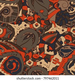 Seamless mehndi vector pattern. Hand-made ethnic illustration. Colorful doodle texture.