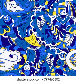 Seamless mehndi vector pattern. Hand-made ethnic illustration. Colorful doodle texture.