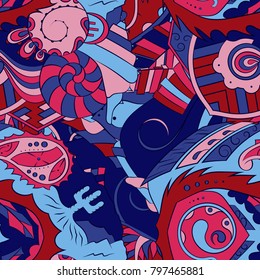 Seamless mehndi vector pattern. Hand-made ethnic illustration. Colorful doodle texture.